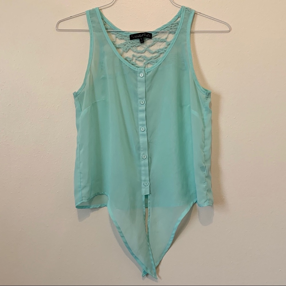 Sheer Seafoam Lace Tie Front Top
